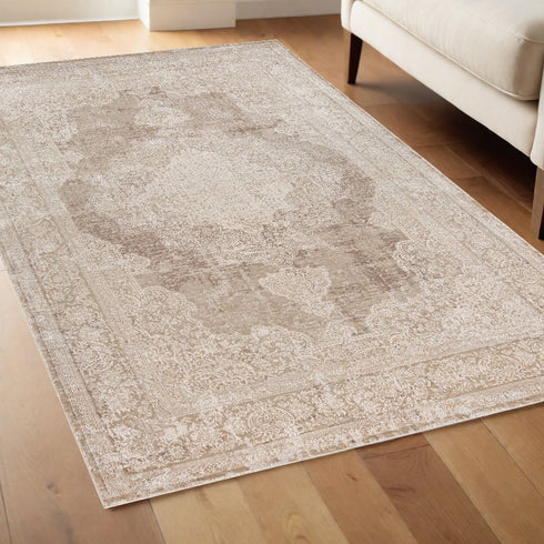 4' X 6' Beige and Gray Medallion Area Rug